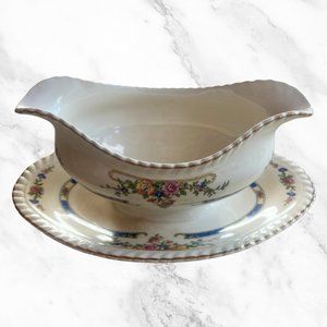 Vintage Floral  Gravy Boat Complete Ceramic Set